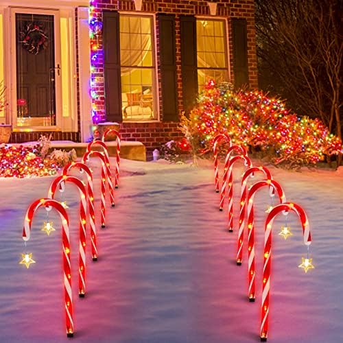 [סולארי וטיימר] 12 חבילות לחג המולד קנדי ​​קני נתיב אורות אורות, סך הכל 96 קישוטי חג המולד אטומים